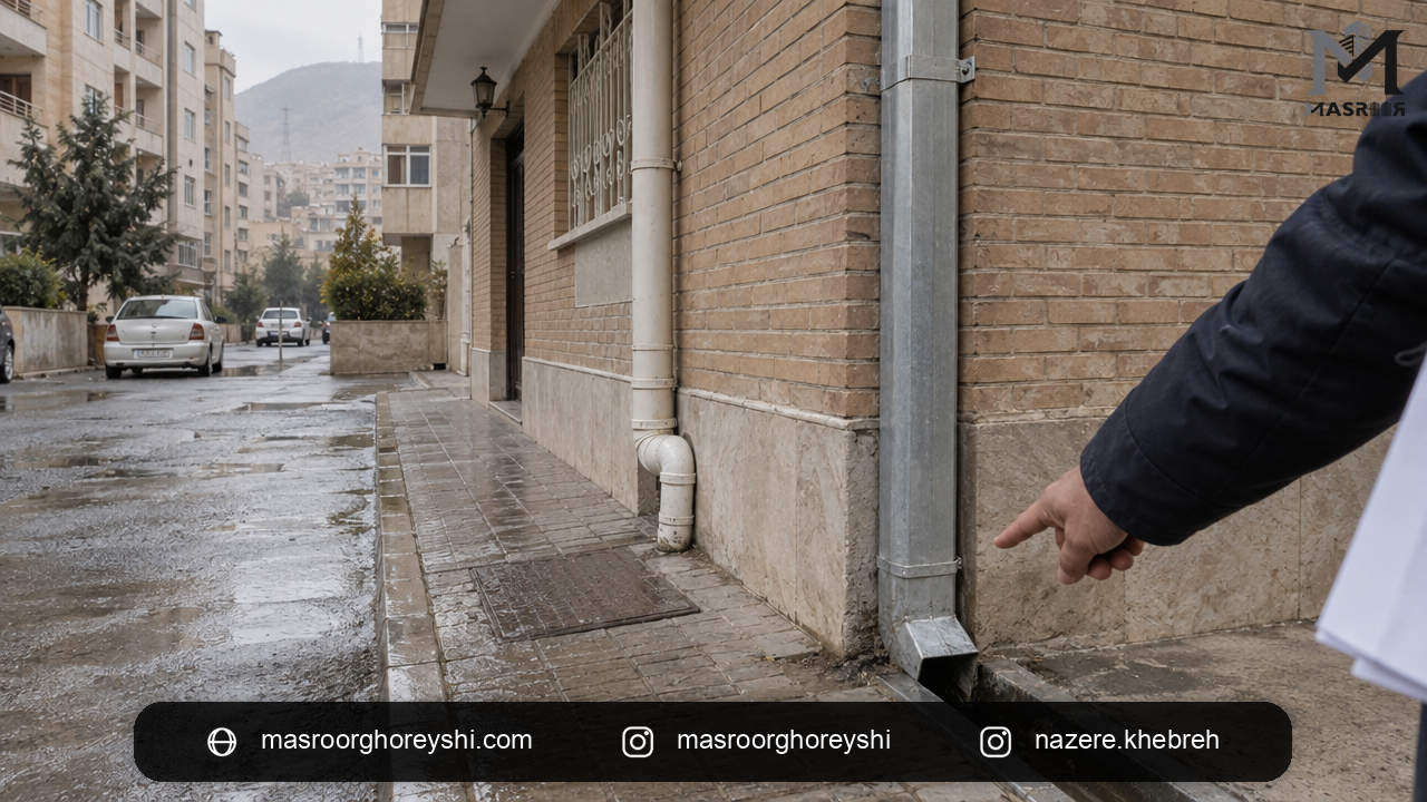 لوله قائم آب باران جدا از سیستم فاضلاب ساختمان