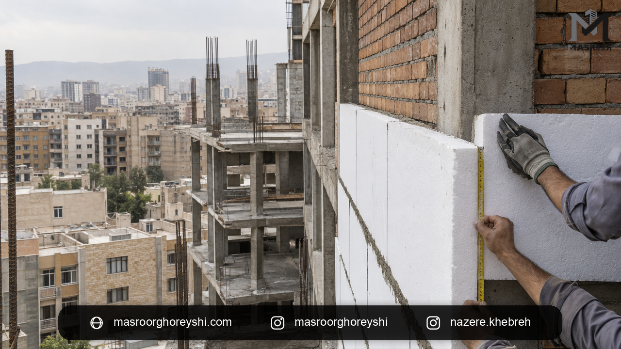 نصب صفحات عایق حرارتی پلیاستایرن روی دیوار خارجی ساختمان طبق مبحث ۱۹